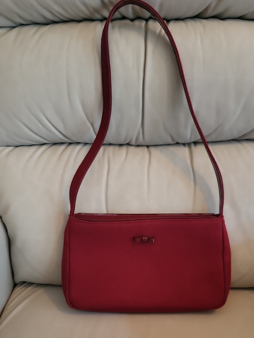 Vintage crimson red wool blend fabric Liz Claiborne petite shoulder bag